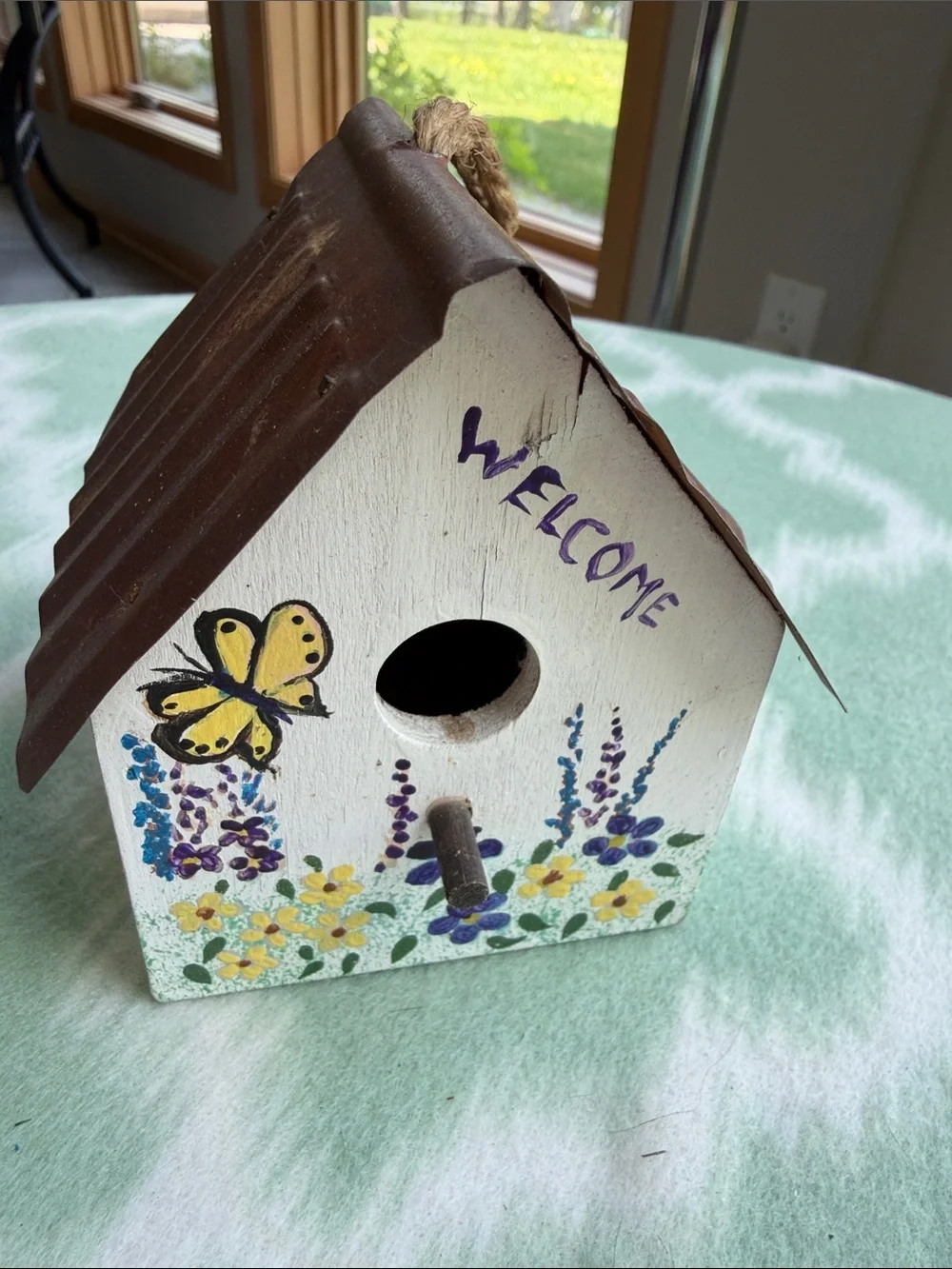 2 Hand-Painted Decorative miniature Birdhouses with Floral Butterflies
